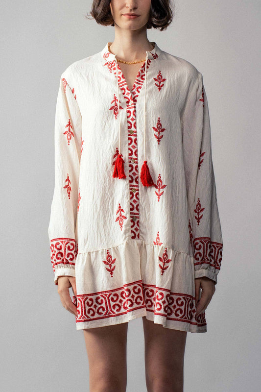 Western-Inspired Embroidered Peasant Tunic Dress