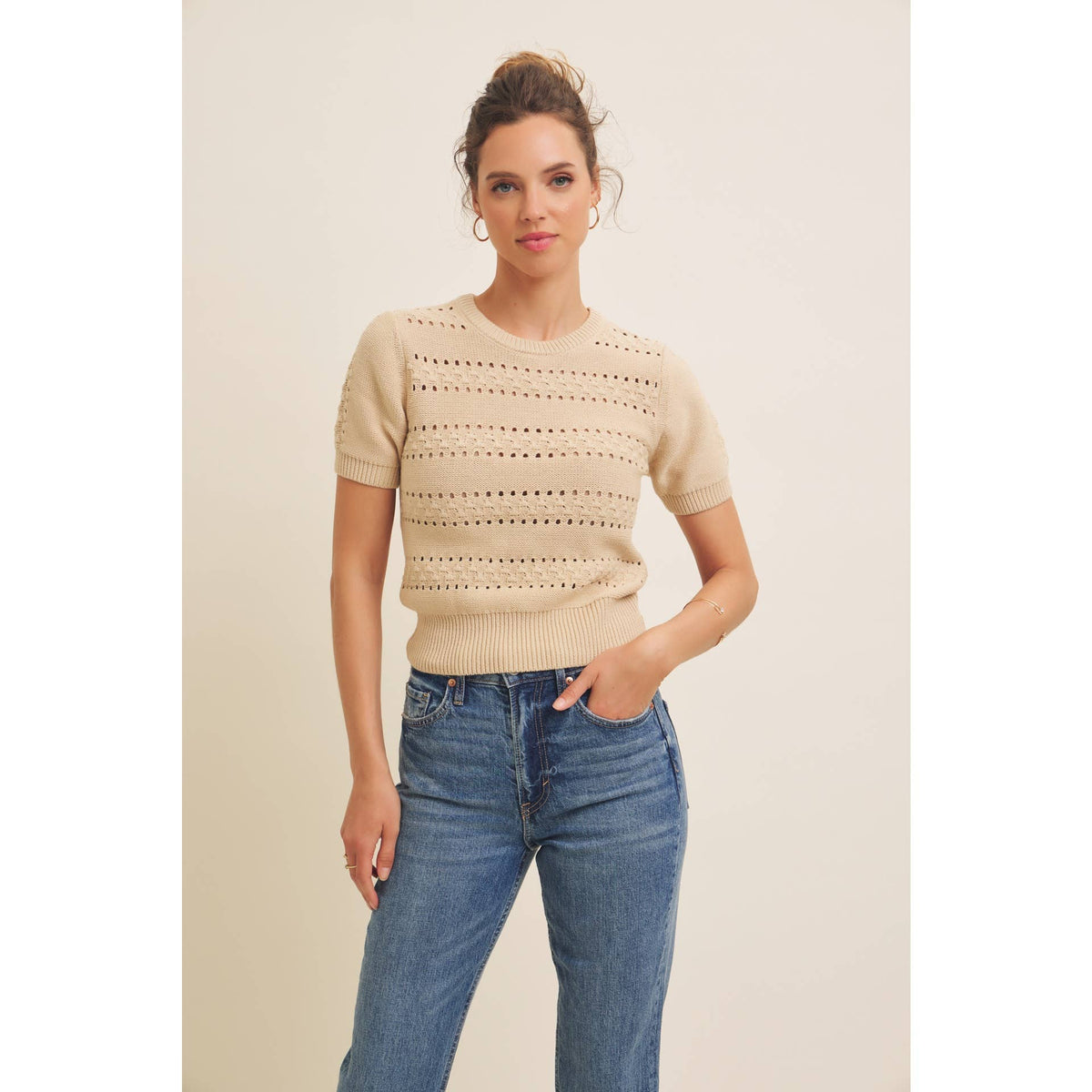 Pointelle Cotton Sweater Top