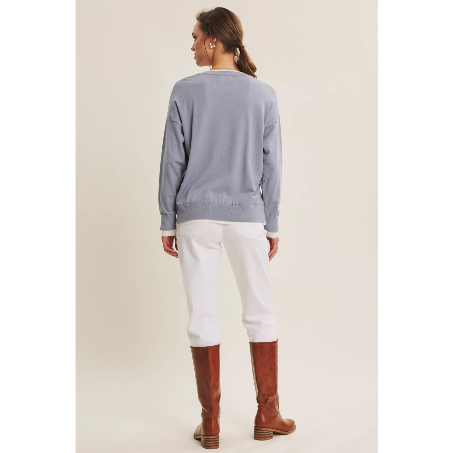 Two Tone Contrast Cuff Lightweight Sweater