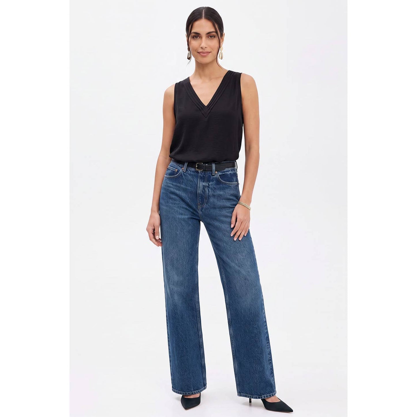 Pleated Neck Sleeveless Top
