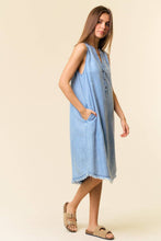 Load image into Gallery viewer, Sleeveless Denim Henley Midi Dress
