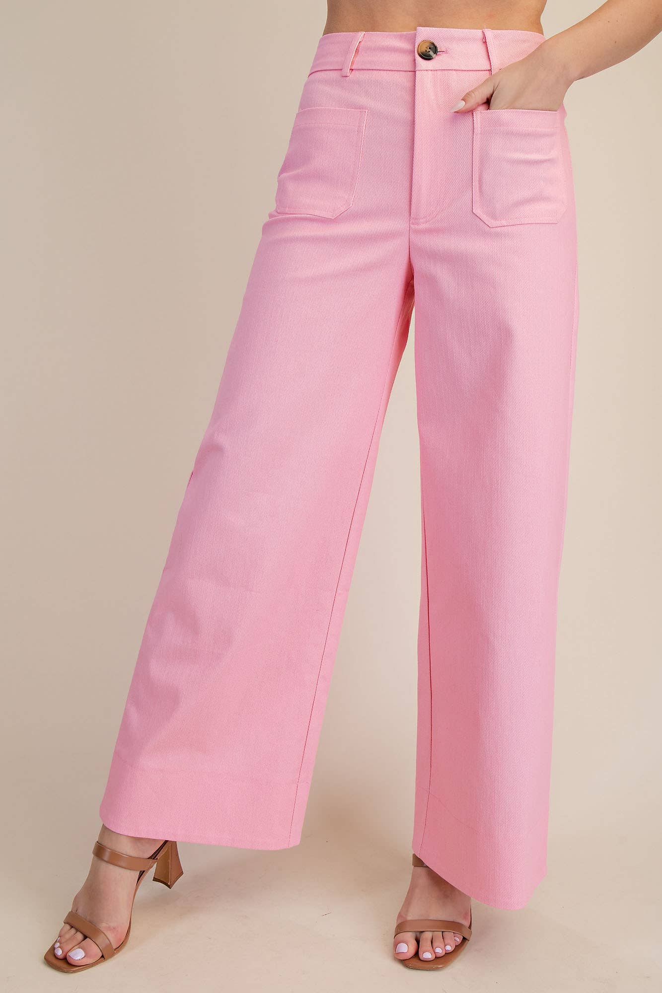 Pink Front Pocket Wide Jeans