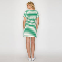 Load image into Gallery viewer, Green Striped Knit Mini Dress with Front Tie 
