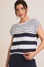 Load image into Gallery viewer, Crew Neck Wide Shoulder Striped Knit Top
