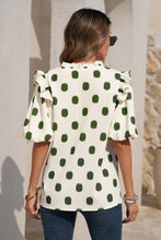 Load image into Gallery viewer, Polka Dot Print Ruffled Shirred Top
