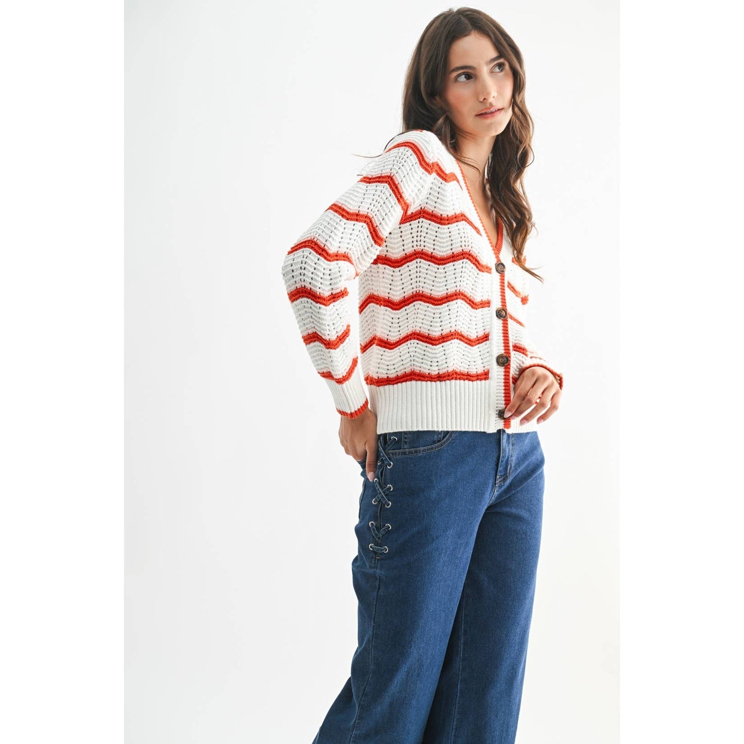 Chevron Stripe Knit Cardigan Sweater