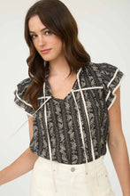 Load image into Gallery viewer, Floral Stripes Tie Front Ruffle Top
