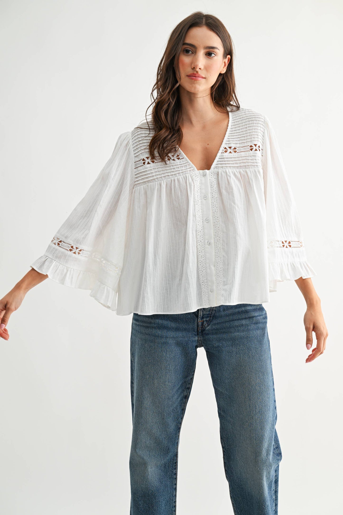 White Lace Mid Sleeve Top
