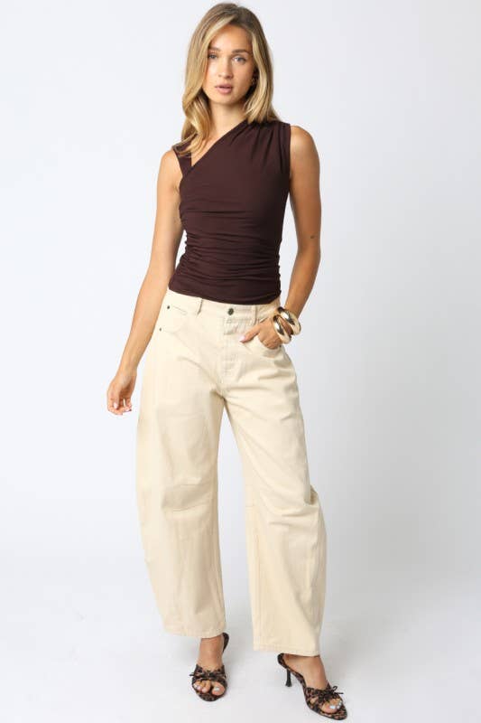 Asymmetrical Gathered Shoulder Top