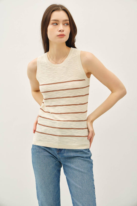 Striped Sleeveless Slub Knit Top