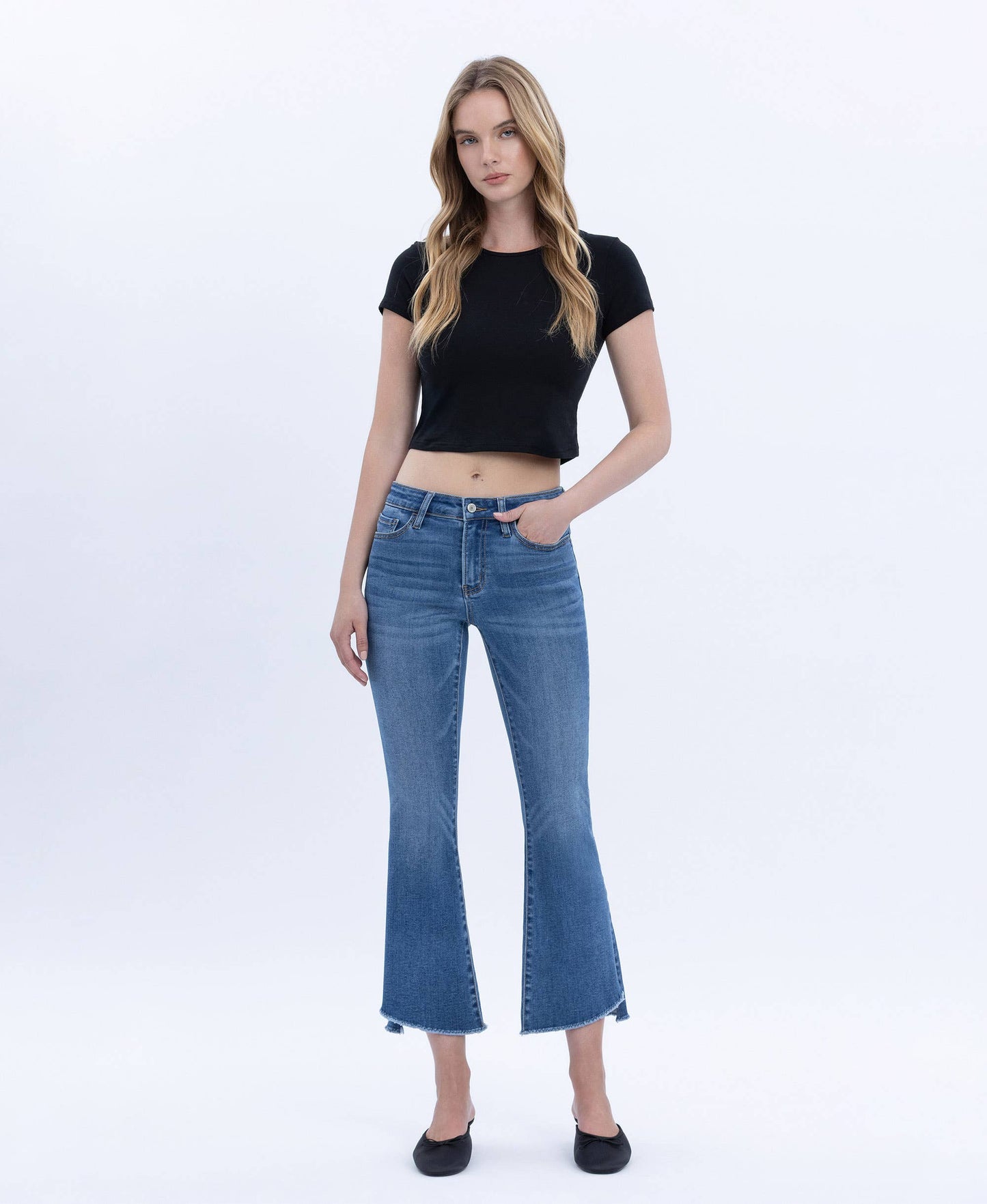 Alison Mid Rise Step Hem Crop Flare