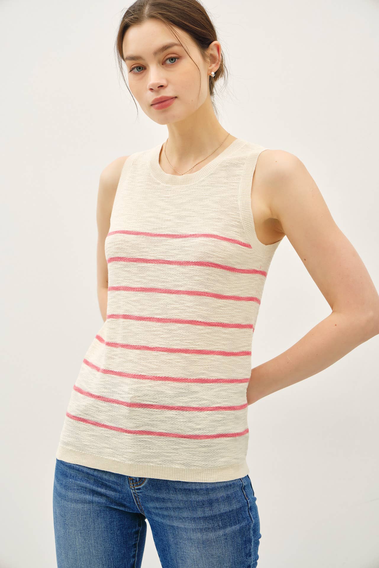 Striped Sleeveless Slub Knit Top