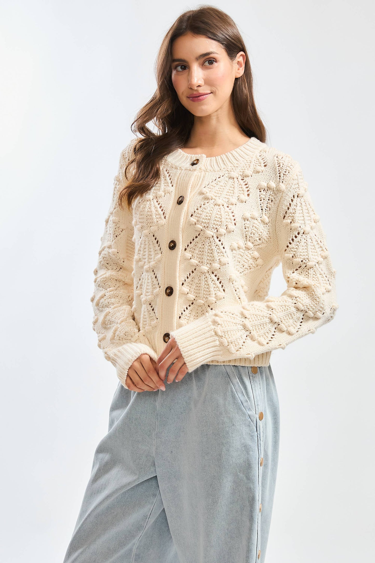 Shell Textured Button-Up Cardigan