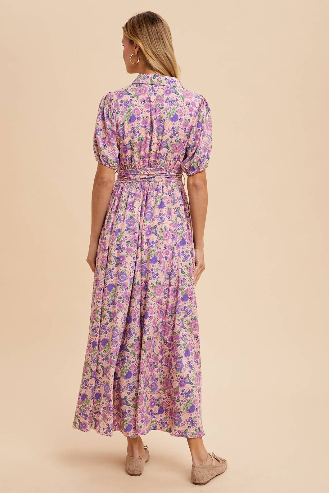 Collared Border Print Button Down Maxi Dress