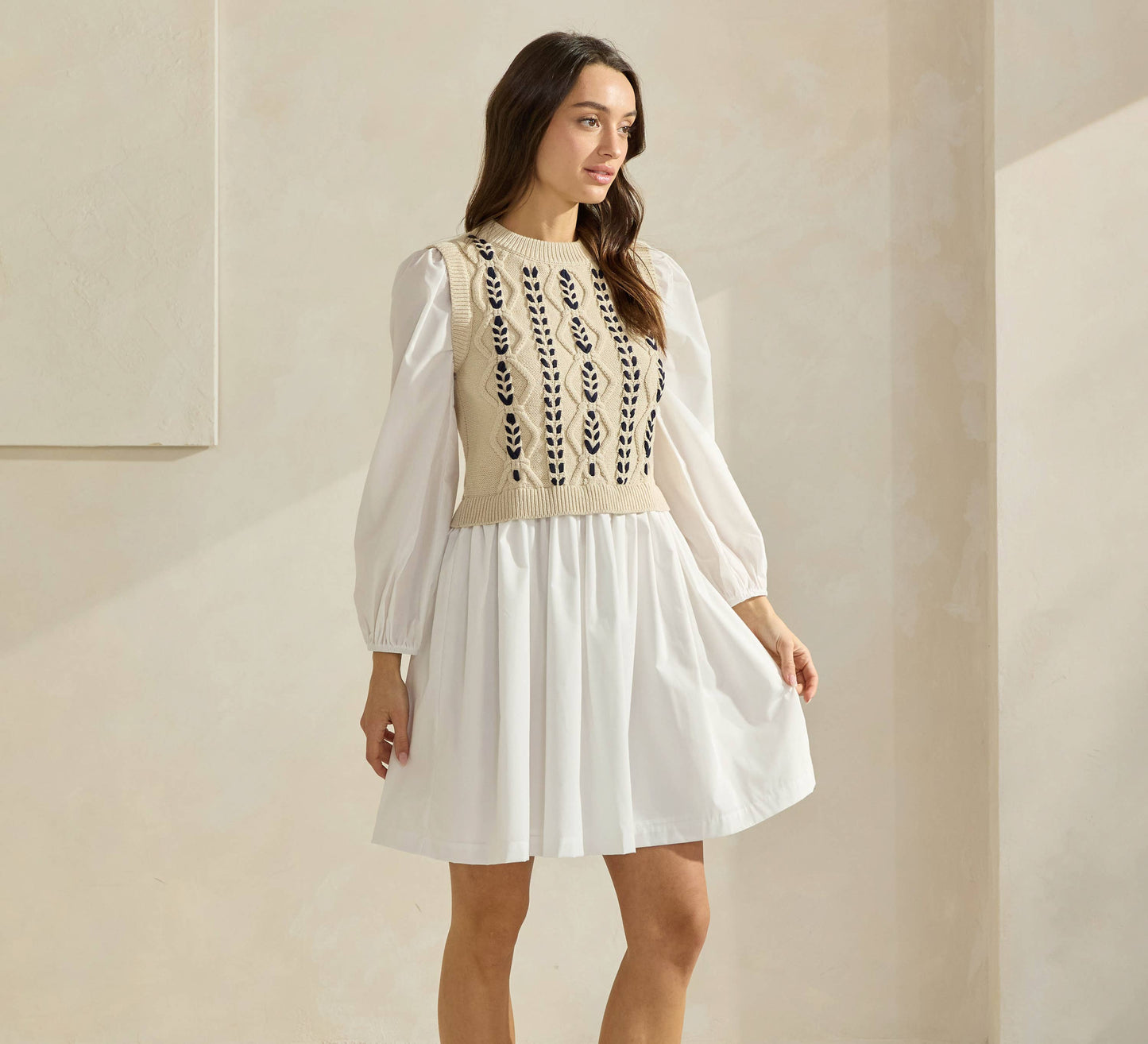 Sweater Poplin Combo Mini Dress