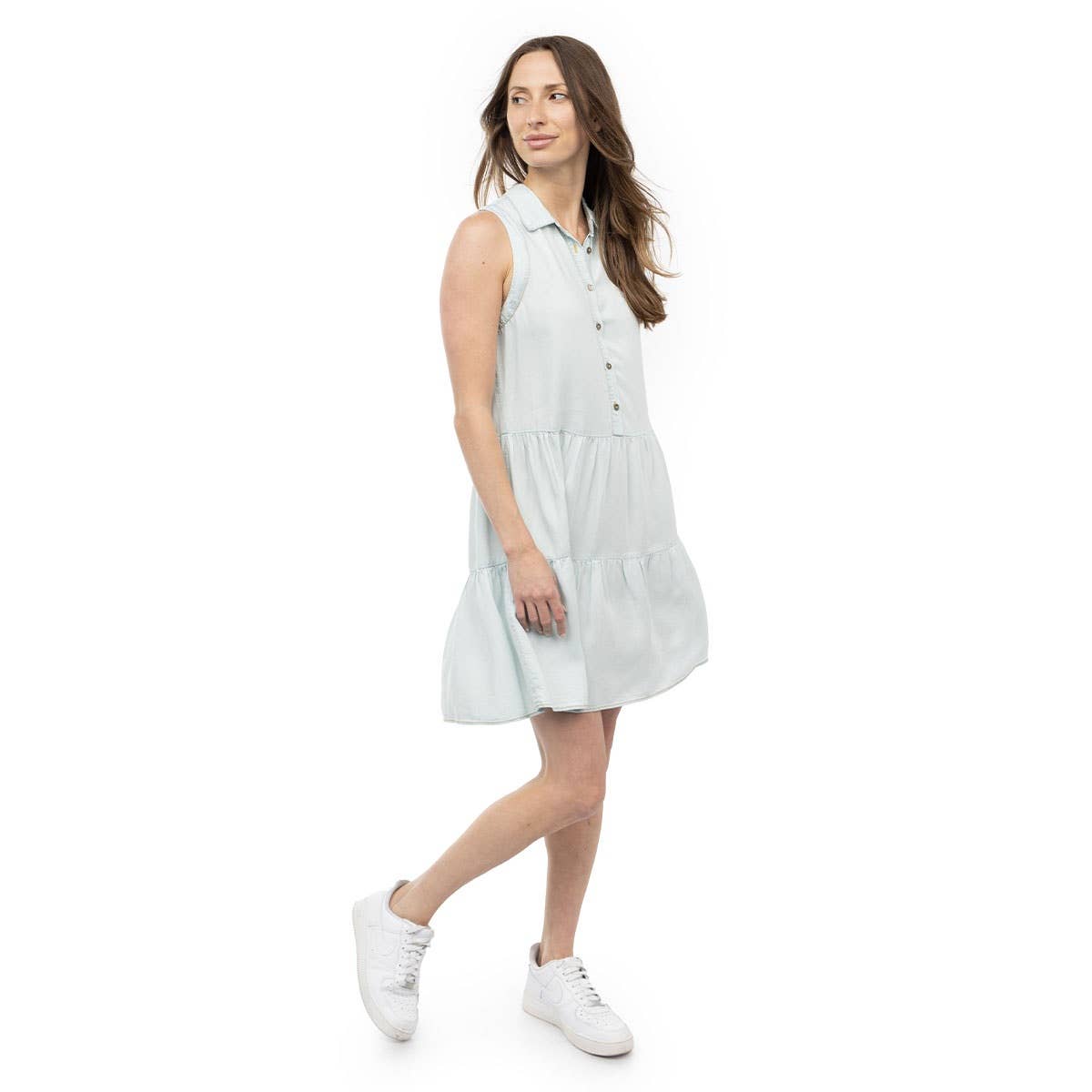 Collar Button Down Sleeveless Tencel Dress