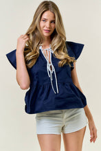 Load image into Gallery viewer, Flutter Sleeve Tie Front Peplum Top
