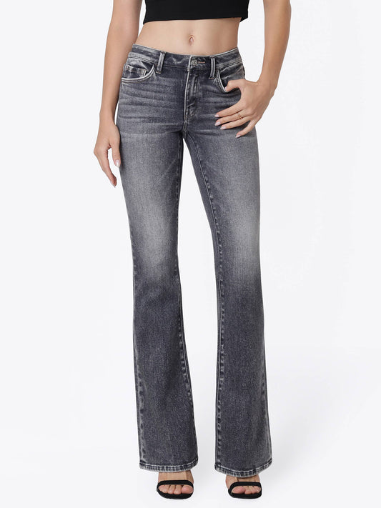 Mid Rise Full Length Gray Bootcut Jeans