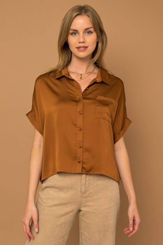 Satin Boxy Button Down Top