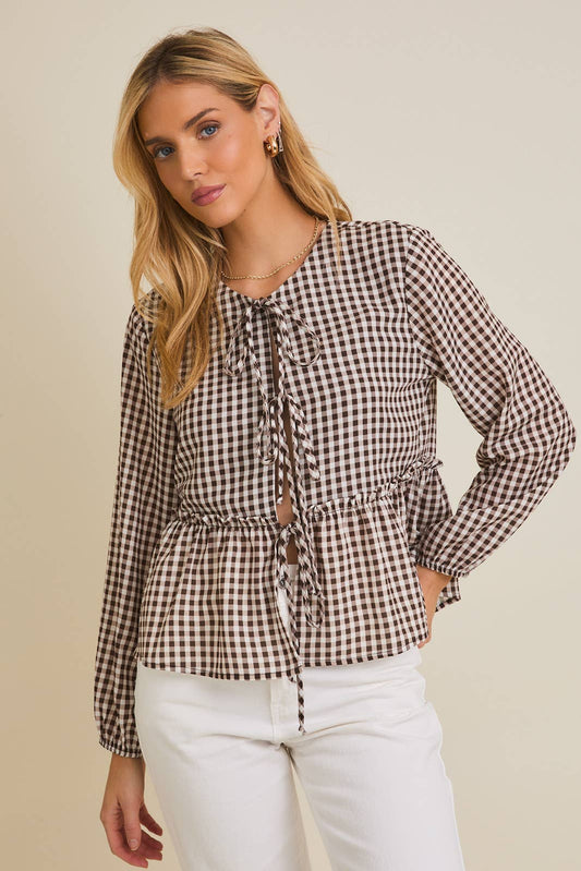 Check Print Triple Bow Front Top