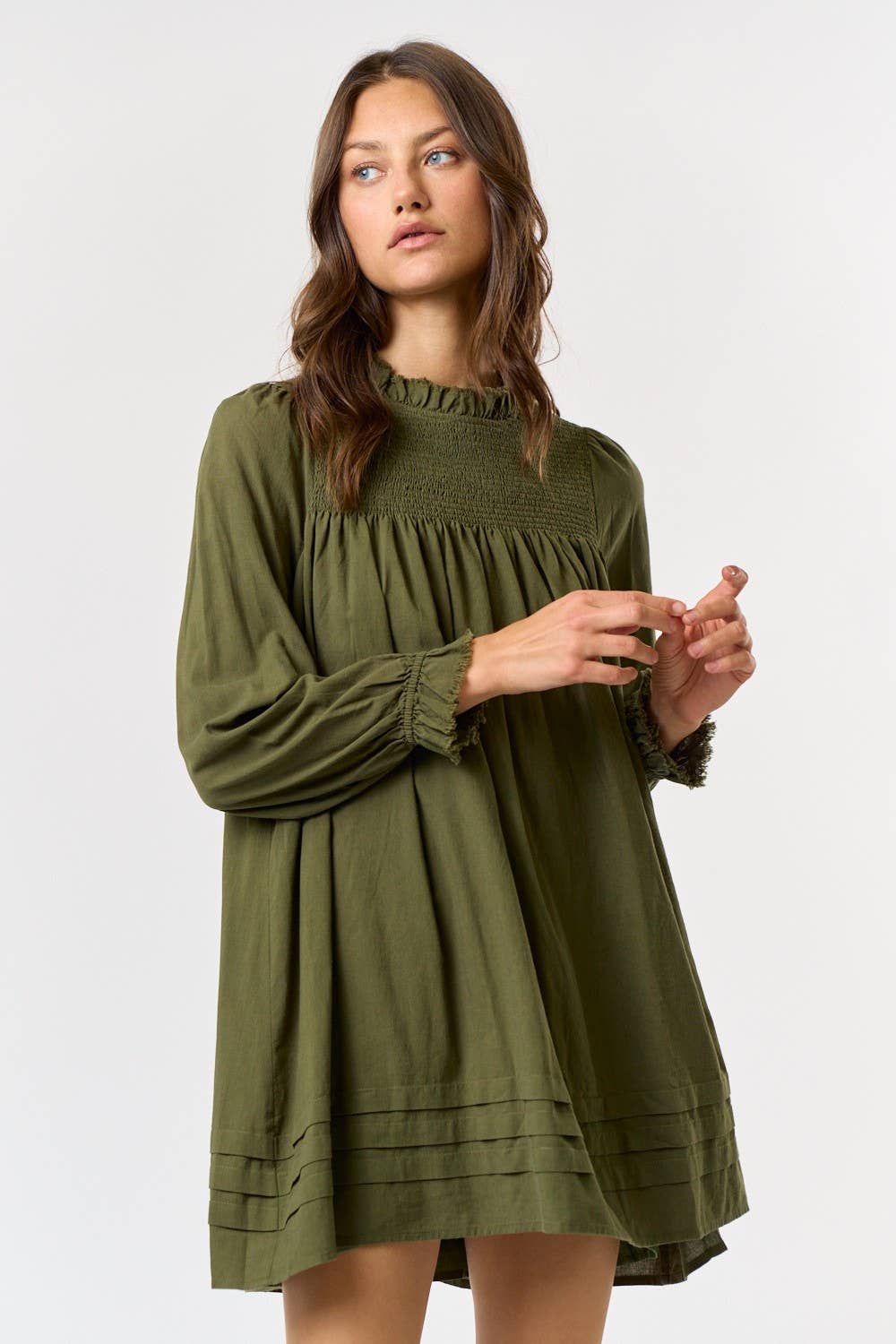 Puff Sleeve Bib Smocked Mini Dress