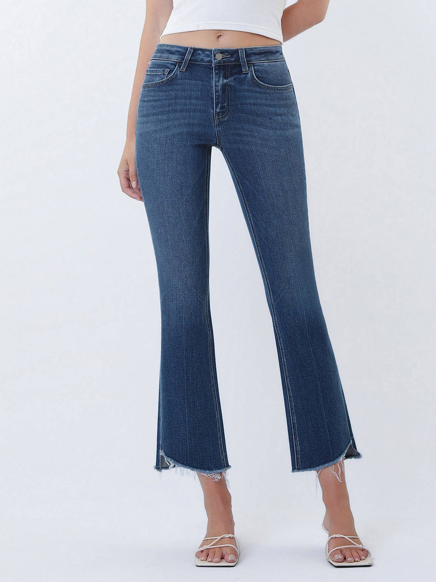 High Rise Raw Step Hem Kick Flare Jeans