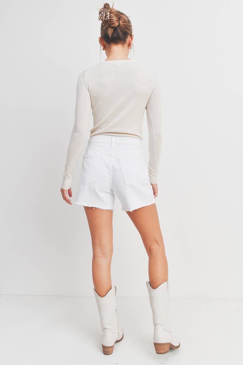 High Rise Simple Distressed Shorts