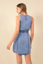 Load image into Gallery viewer, Drawstring Waist Sleeveless Denim Dress
