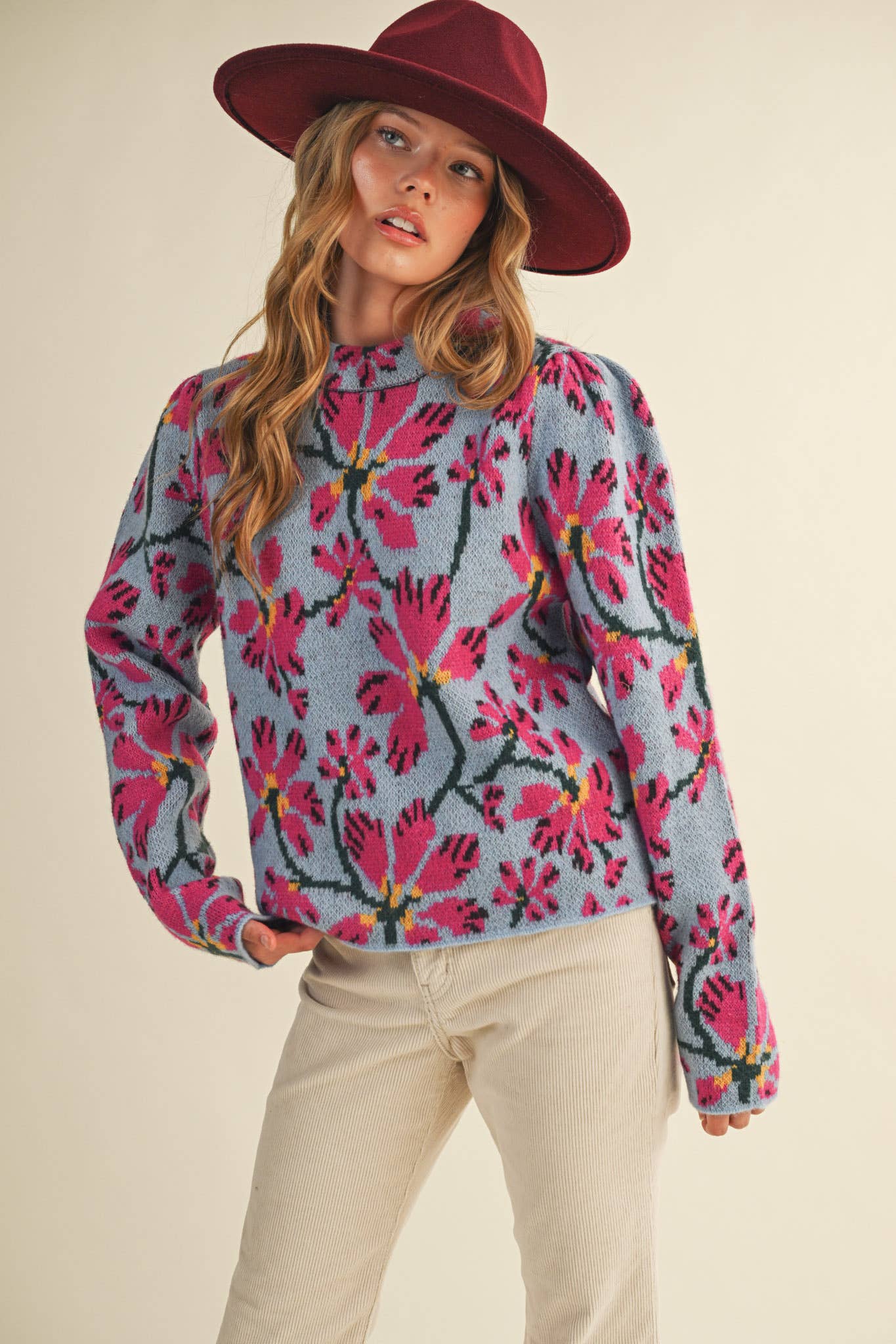 Floral Mock Neck Sweater