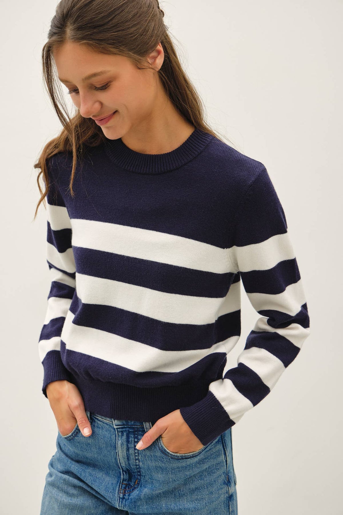 Cropped Long Sleeve Bold Stripe Sweater
