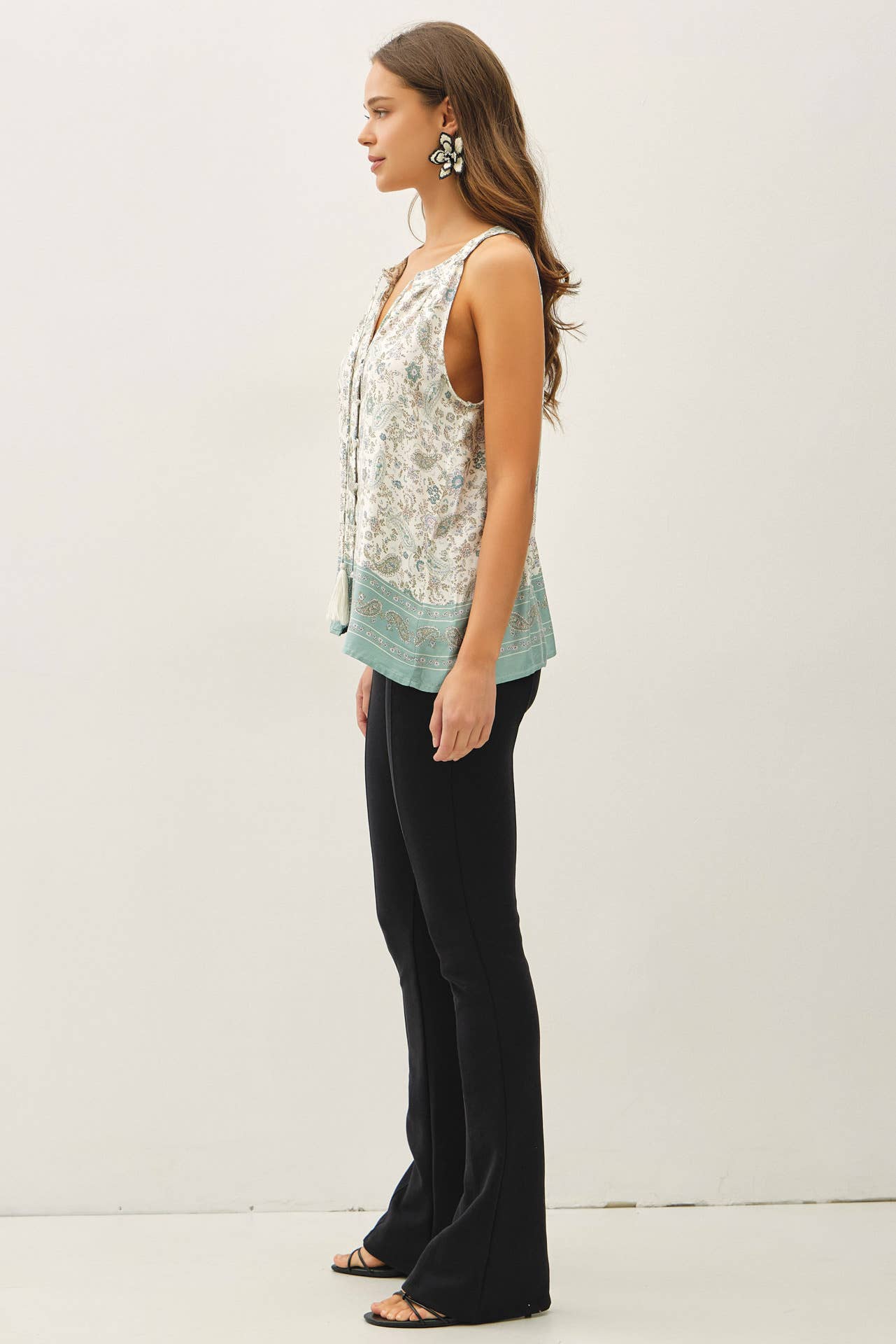 Paisley V-Neck Button Up Tank Top