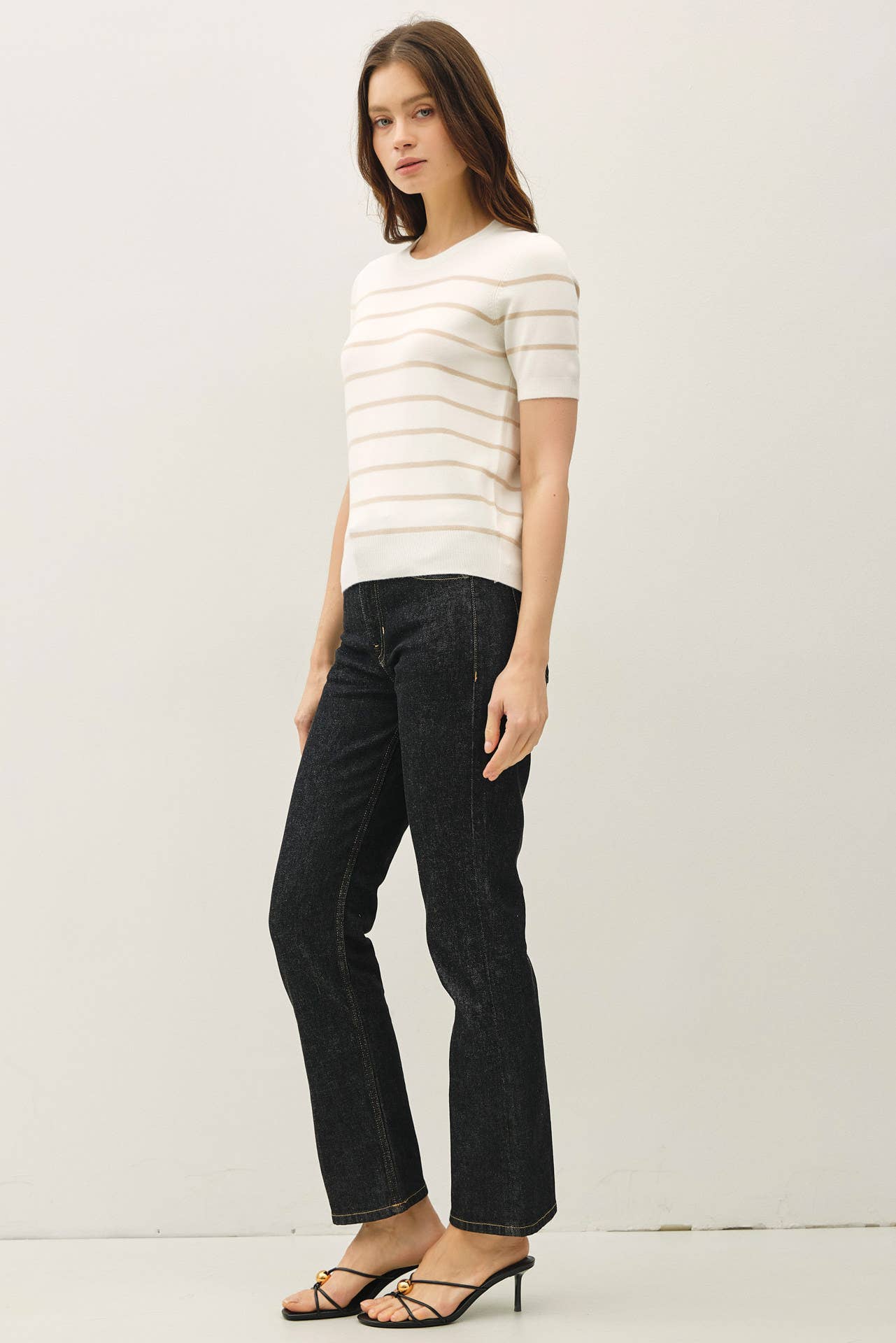 Striped Short Sleeve Sweater Top