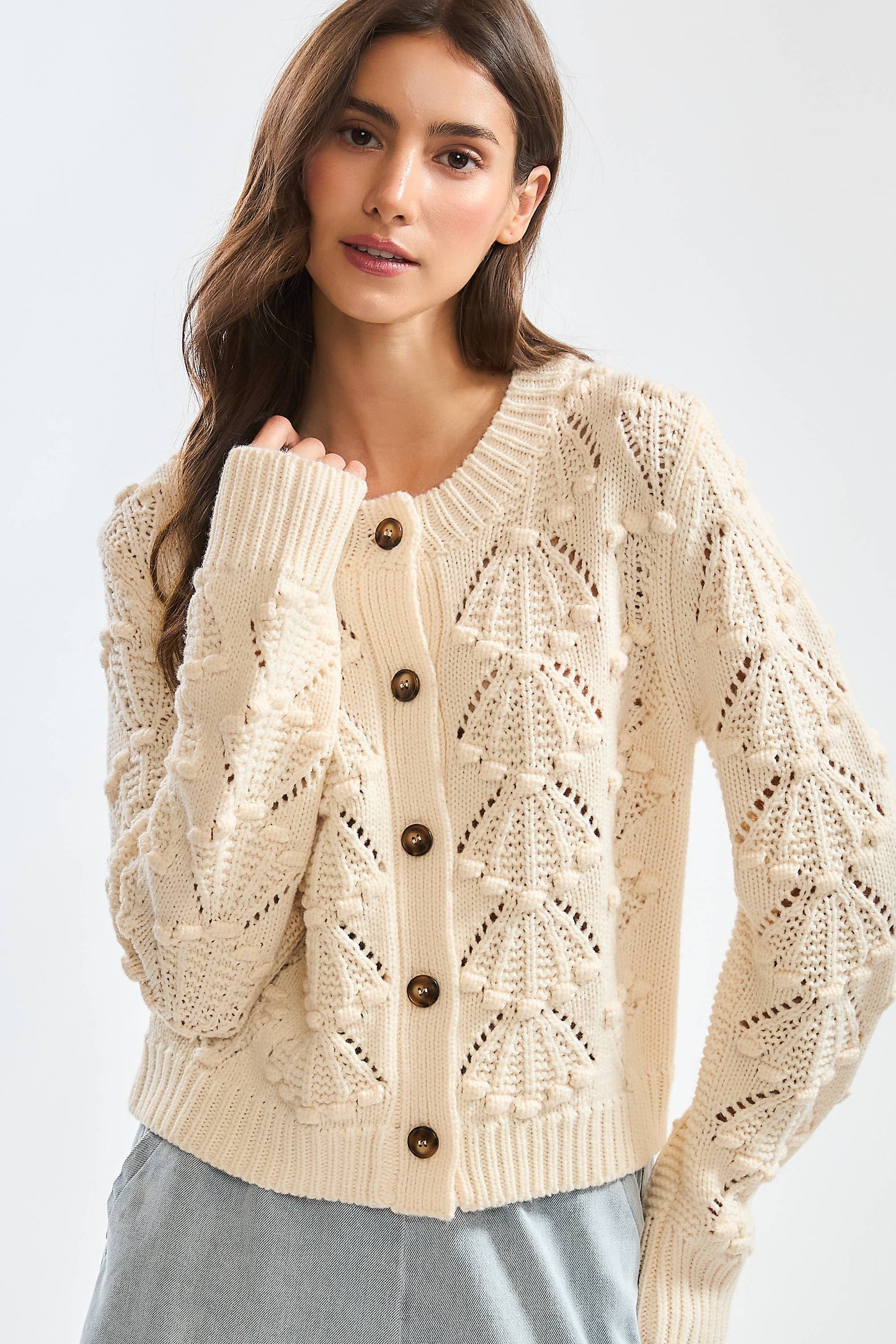 Shell Textured Button-Up Cardigan