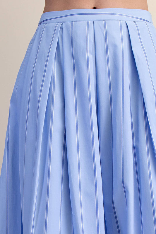 Pleated Flare Stripe Midi Skirt