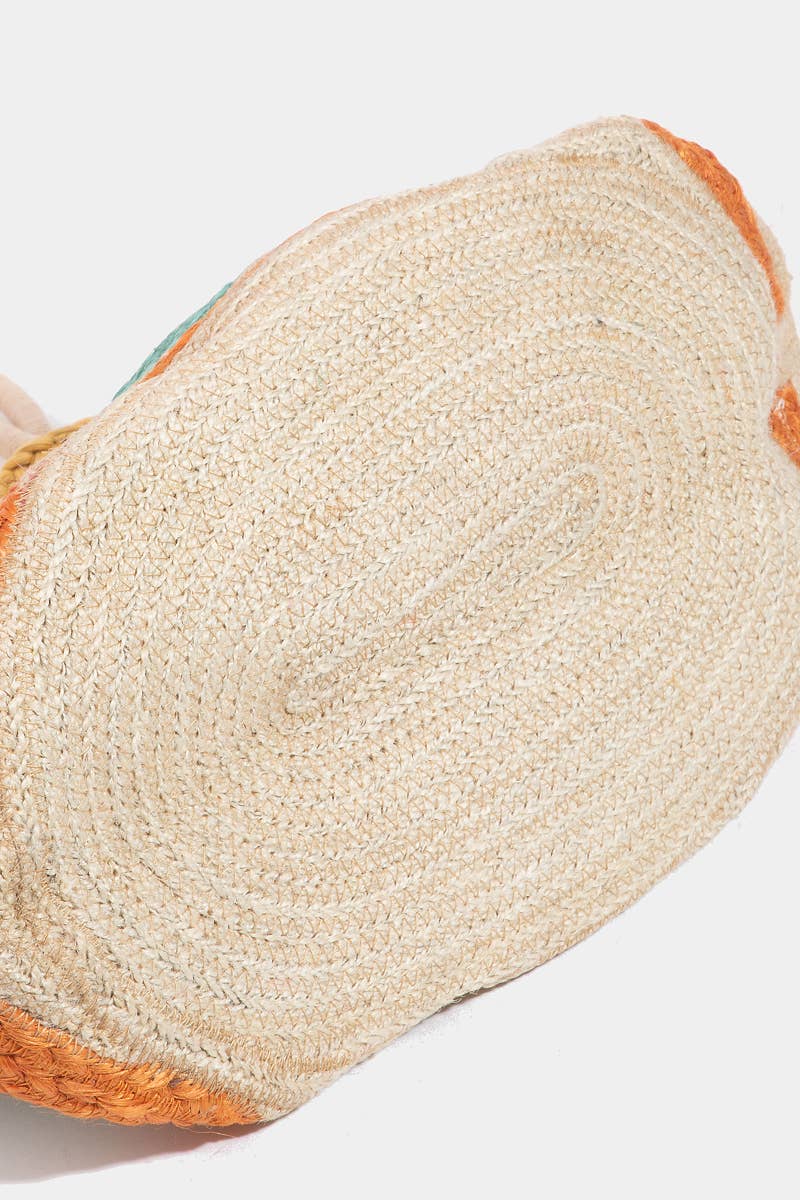 Intricate Striped Jute Knit Tote Bag