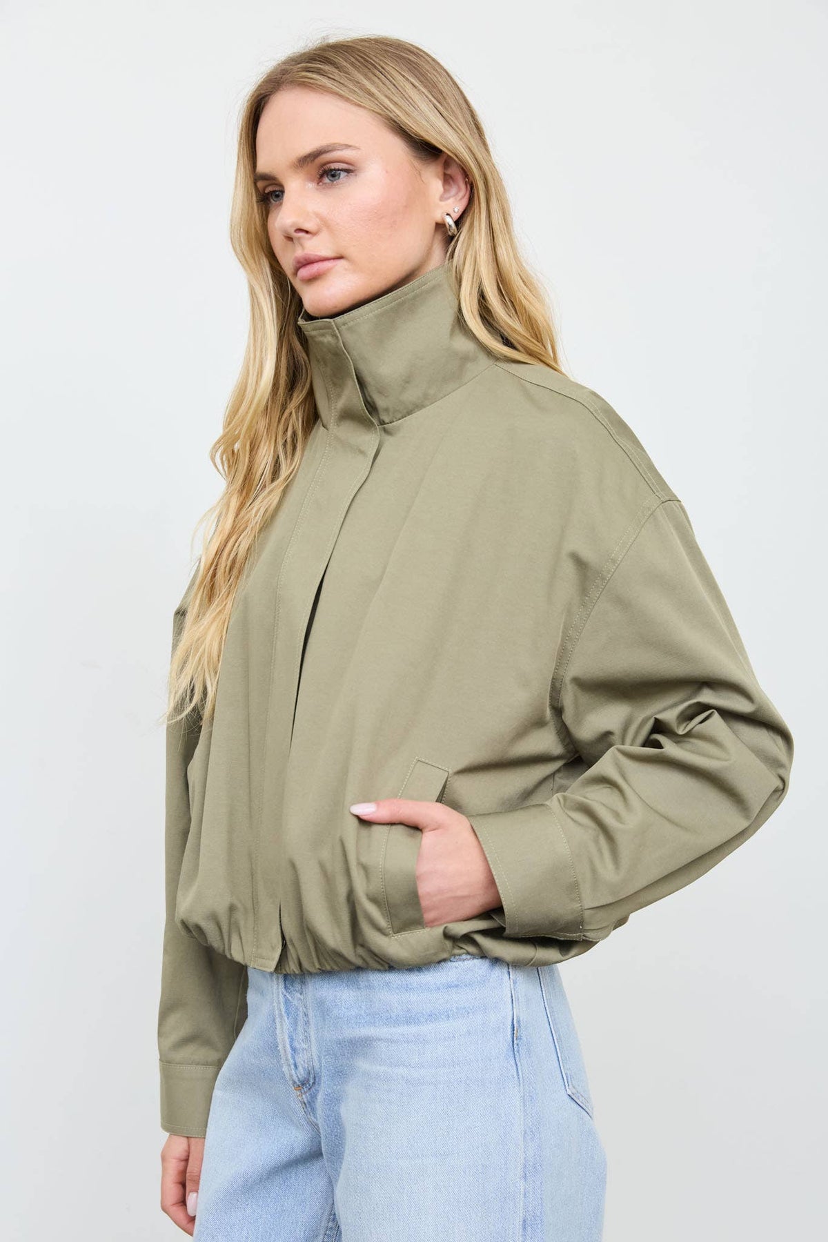 Mock Neck Elastic Hem Jacket