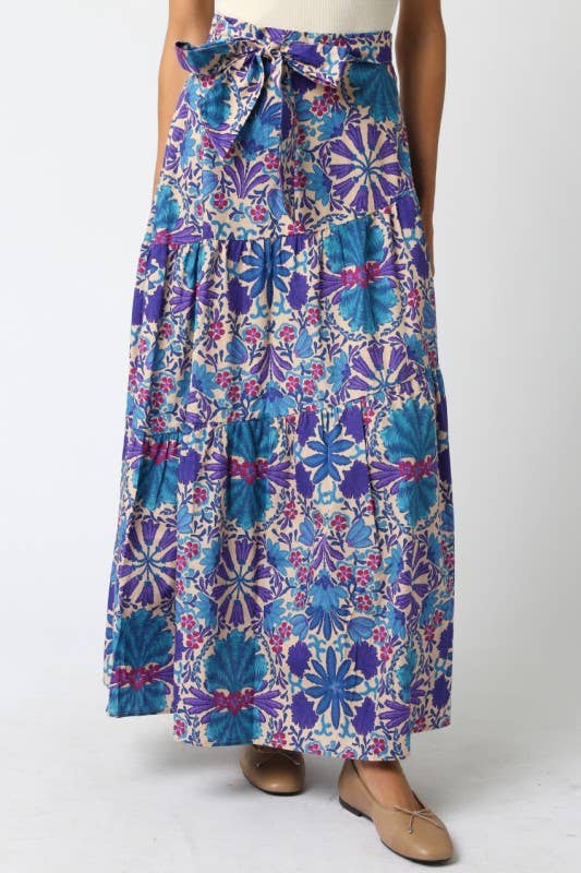 Tie Front Flounce Hem Maxi Skirt