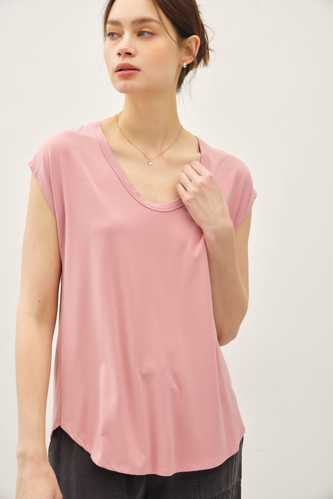 Bamboo Scoop Neck Cap Sleeve Top