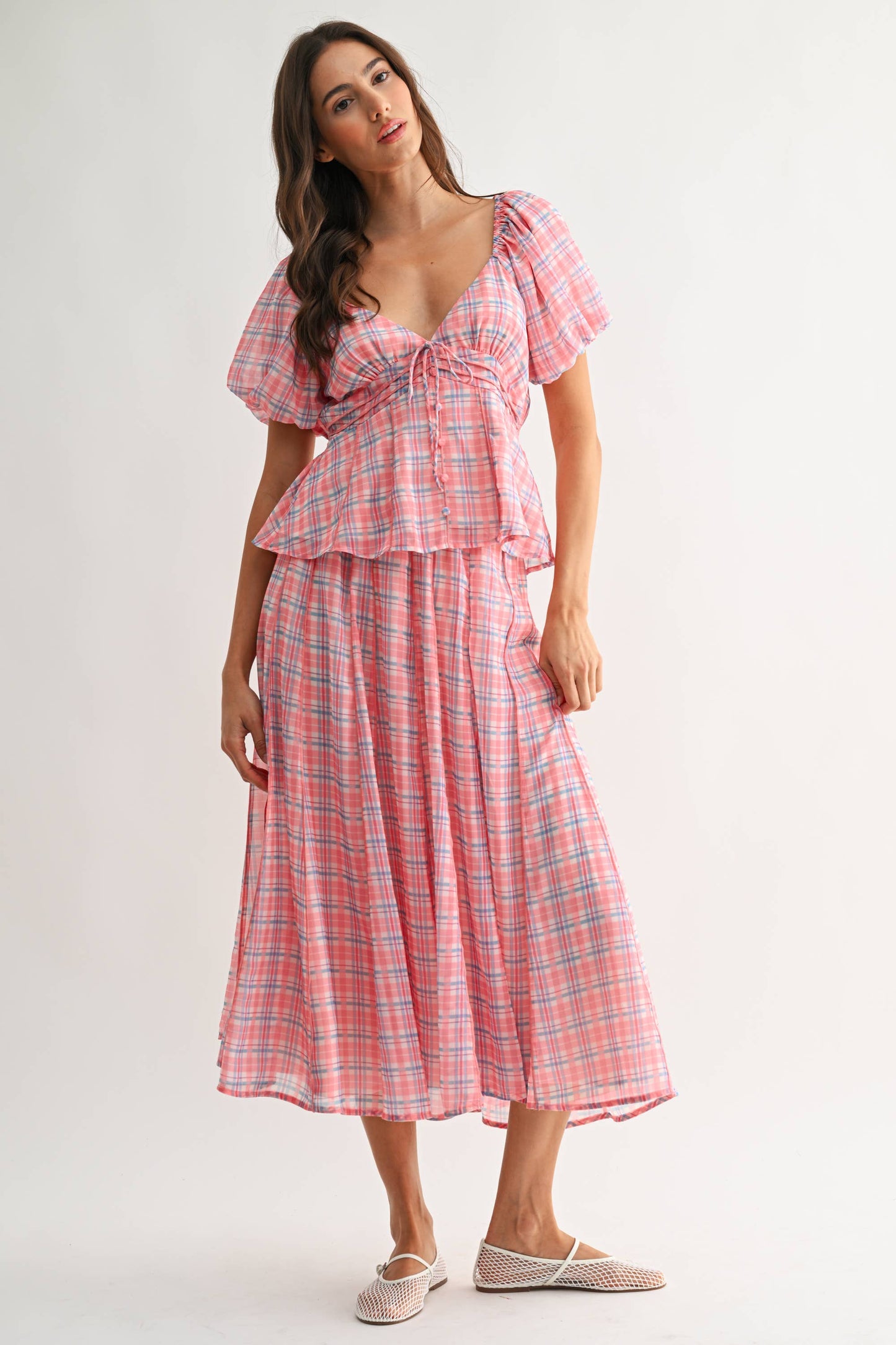 Pink Plaid Midi Skirt