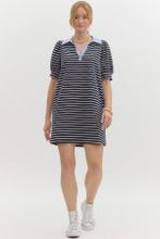 Load image into Gallery viewer, Striped Knit Collared V-Neck Mini Dress
