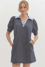 Load image into Gallery viewer, Striped Knit Collared V-Neck Mini Dress
