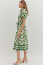 Load image into Gallery viewer, Short Sleeve Floral Border Print Midi Dress
