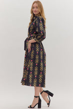 Load image into Gallery viewer, Botanical Print Tie Waist Midi Dress

