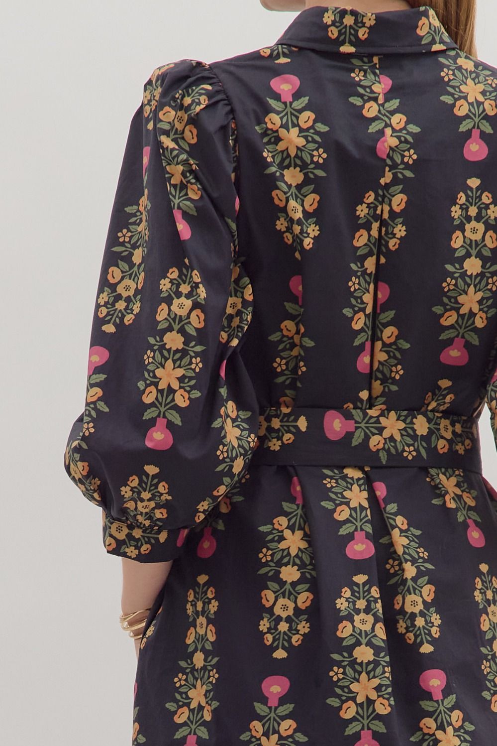 Botanical Print Tie Waist Midi Dress