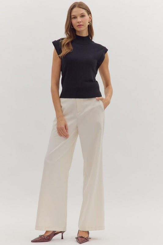 Sleeveless Mock Neck Ribbed Hem Top