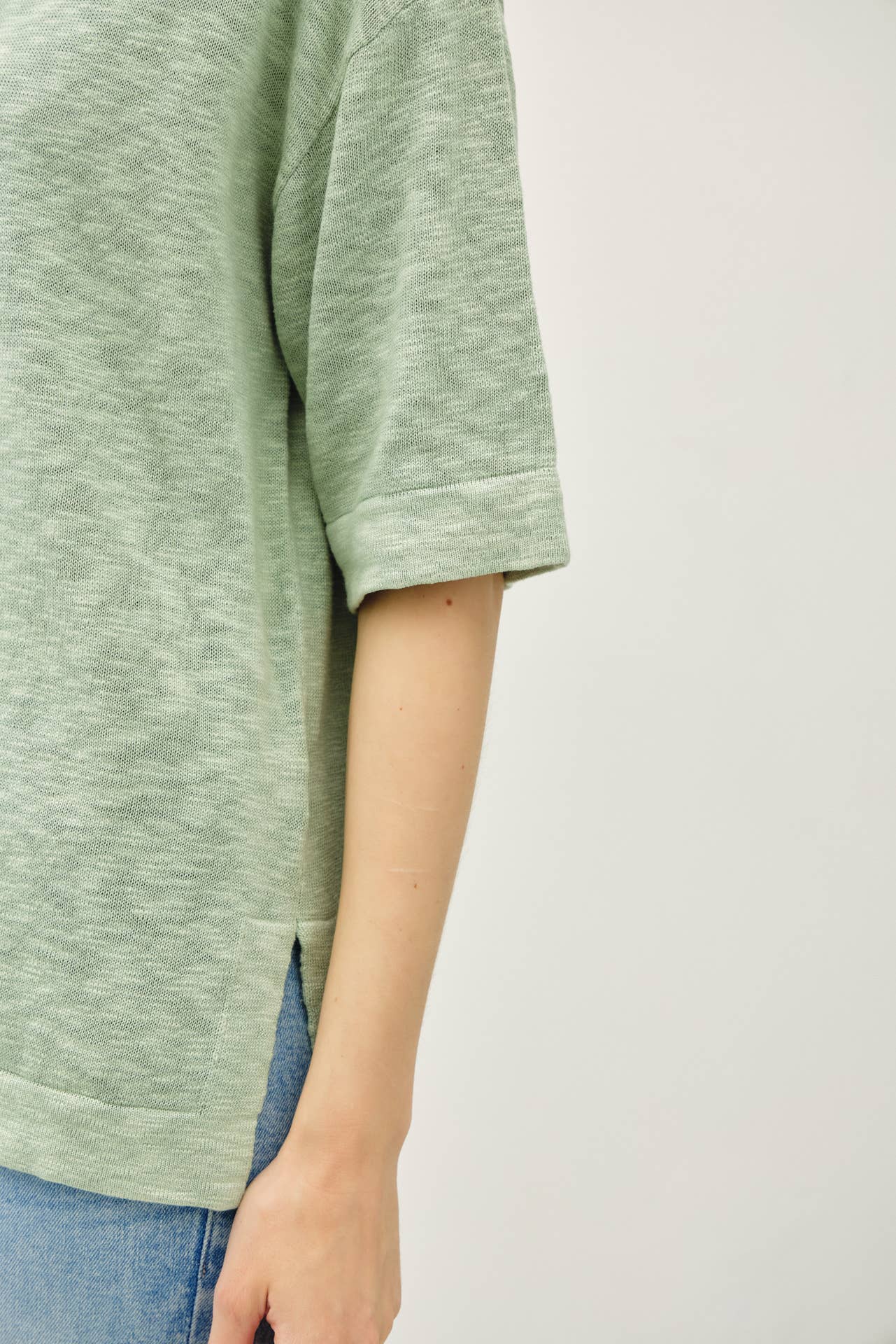 Short Sleeve Slub Cotton Sweater