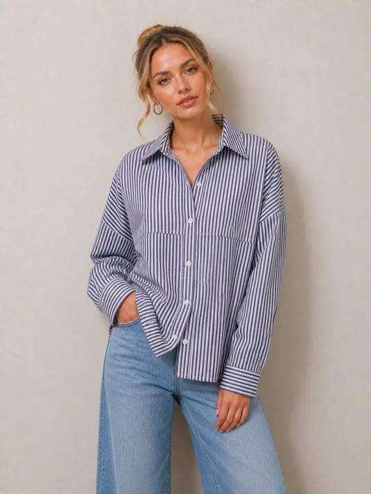 Poplin Roll Sleeve Button Down Shirt
