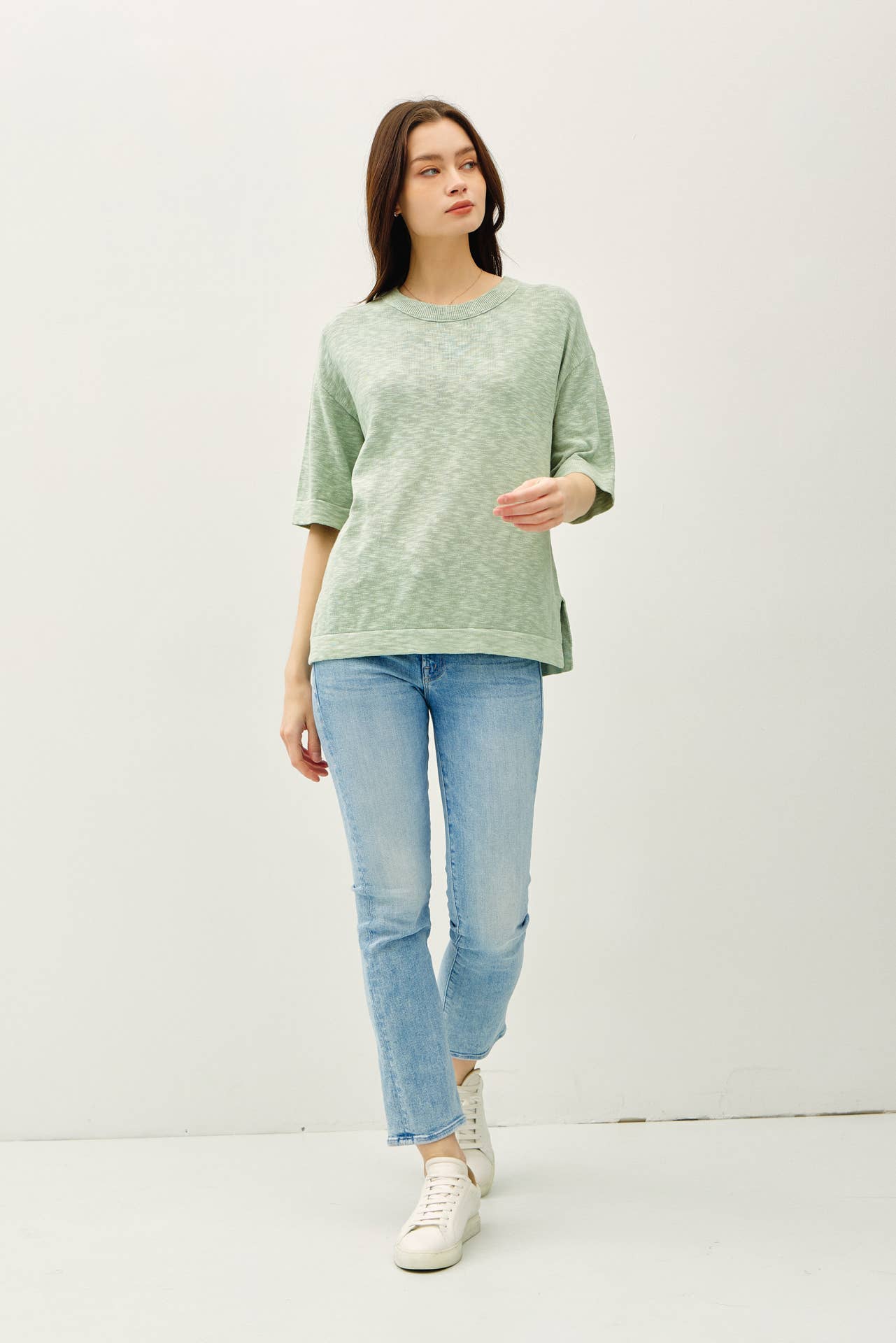 Short Sleeve Slub Cotton Sweater