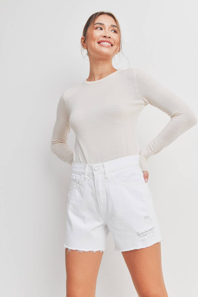 High Rise Simple Distressed Shorts