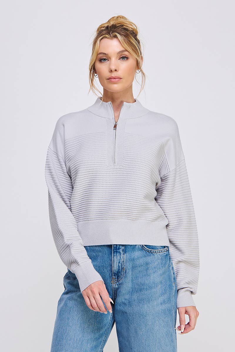 Dolman Half Zip Textured Sweater